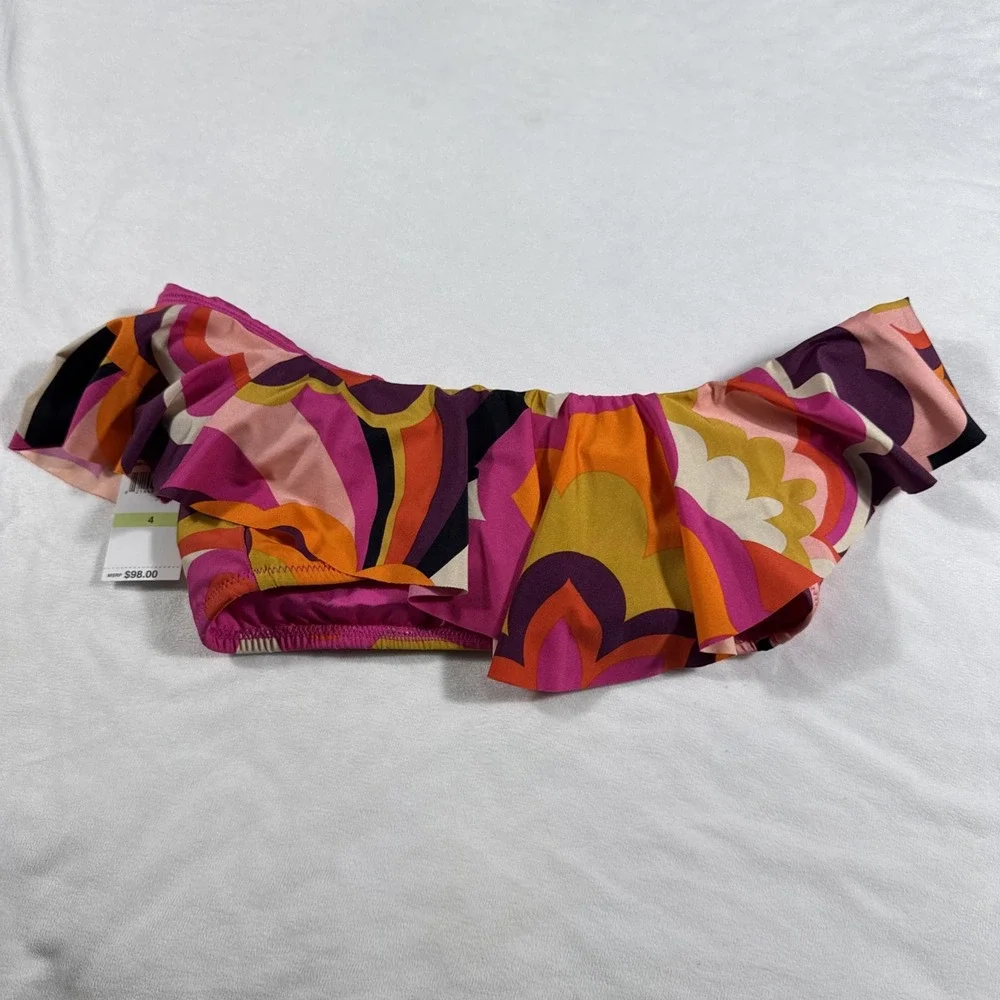 Trina Turk Bikini Top Women's Size 4 Multicolored Ruffle Padded Stretch NWT $98